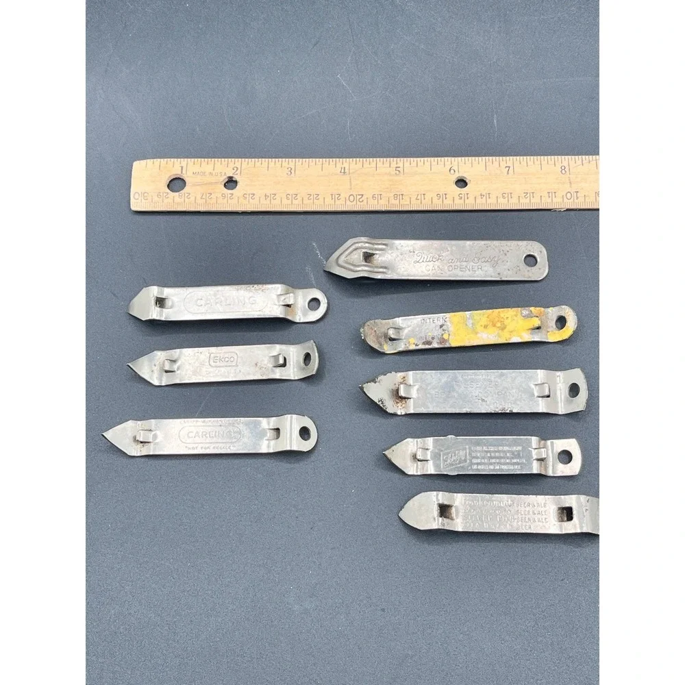 Lot of 8 Vintage Metal Can Bottle Openers Church Key Carling Ekco Quick and Easy